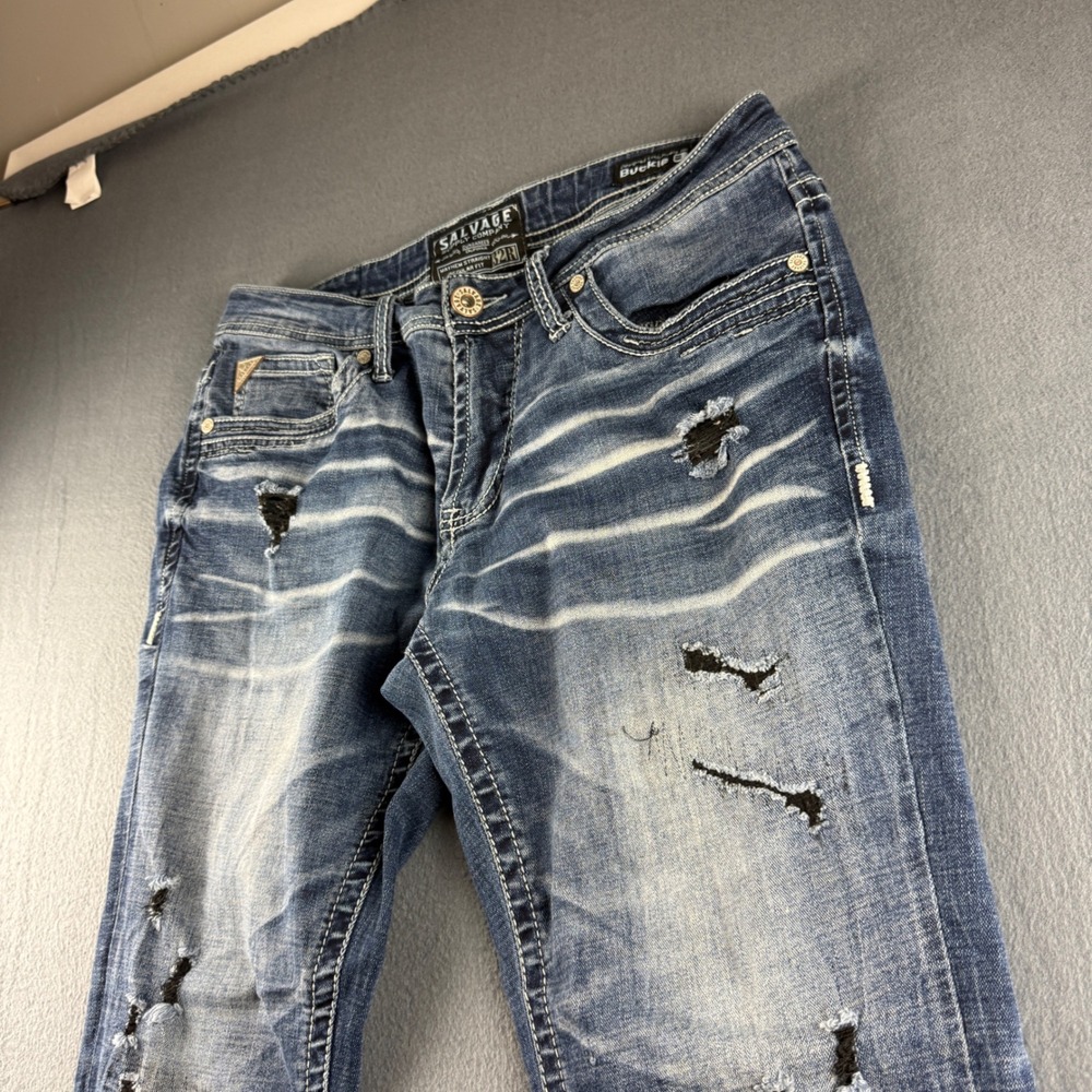 Salvage Jeans Men's 34x32* Blue Mayhem Straight Regular Fit Whiskered Faded Y2K